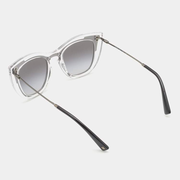 Pre Owned Valentino Transparent & Metal/Grey Gradient VA 4031 Cat-Eye Sunglasses