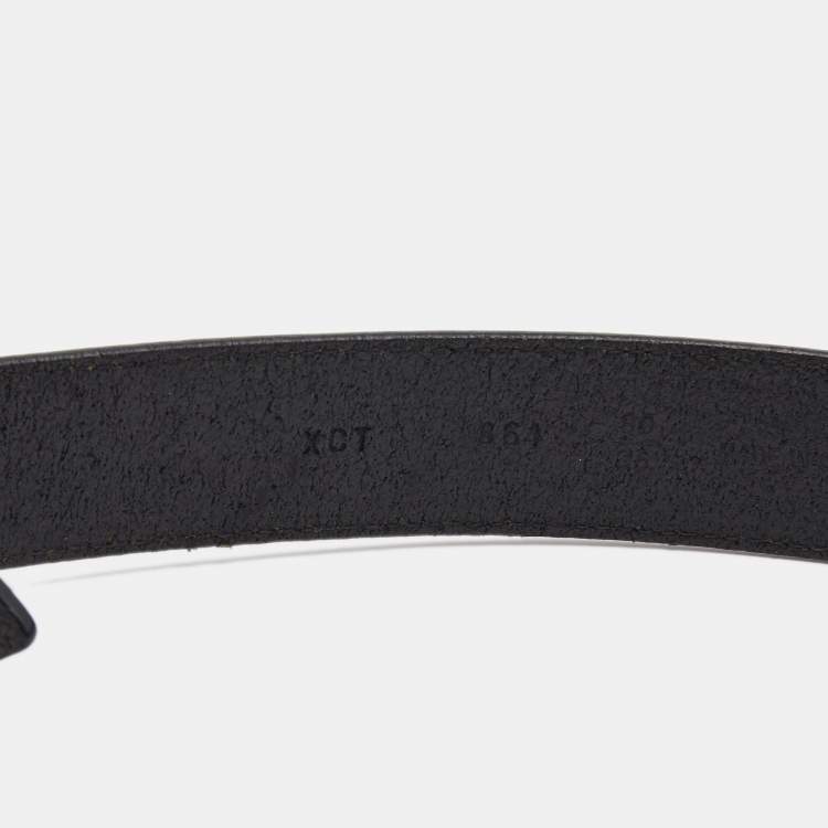Pre Owned Valentino Black Leather VLogo Crystals Buckle Belt 90CM