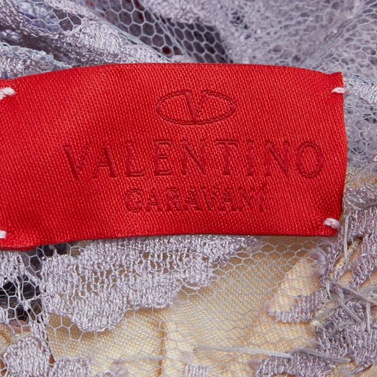 Pre Owned Valentino Lilac Lace Floral Embellished Applique Fringed Shawl