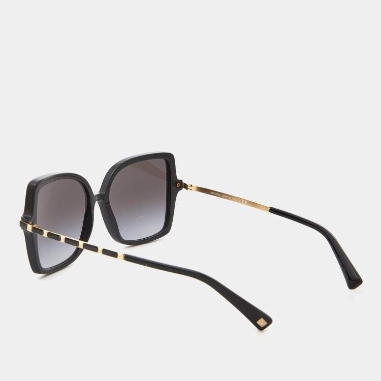 Pre Owned Valentino Black/Grey Gradient VA 4072 Rockstud Detail Square Sunglasses
