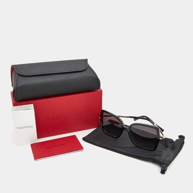 Pre Owned Valentino Black/Grey Gradient VA 4072 Rockstud Detail Square Sunglasses