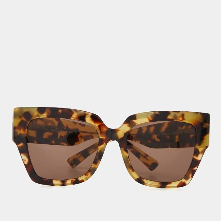 مملوكة مسبقًا Valentino Havana Brown/Beige VA 4082 Oversized Square Sunglasses