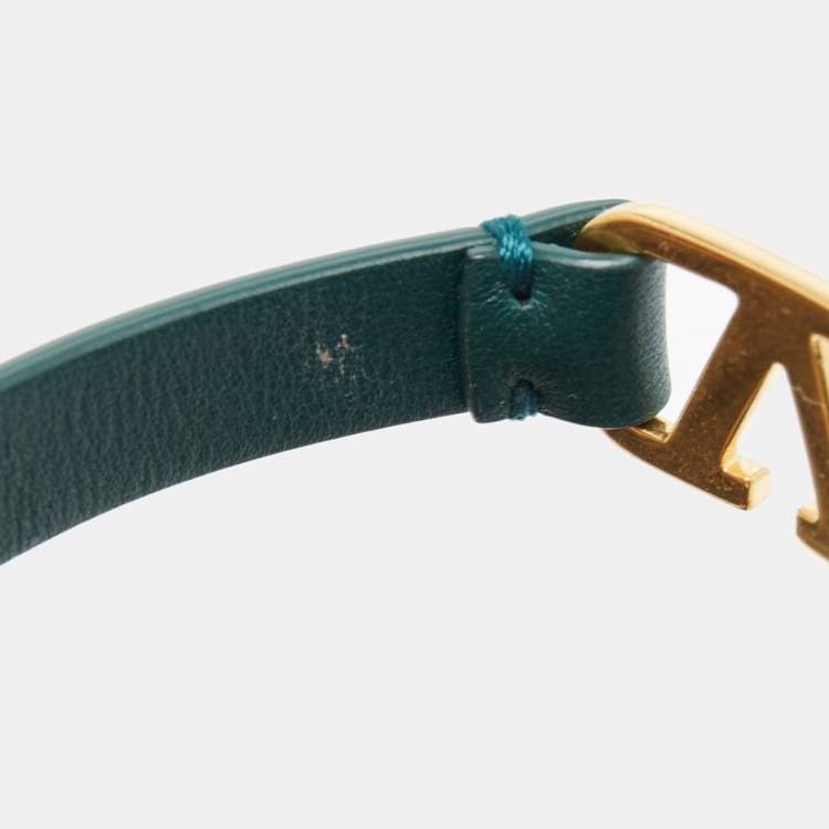 Pre Owned Valentino VLogo Signature Leather Gold Tone Wrap Bracelet