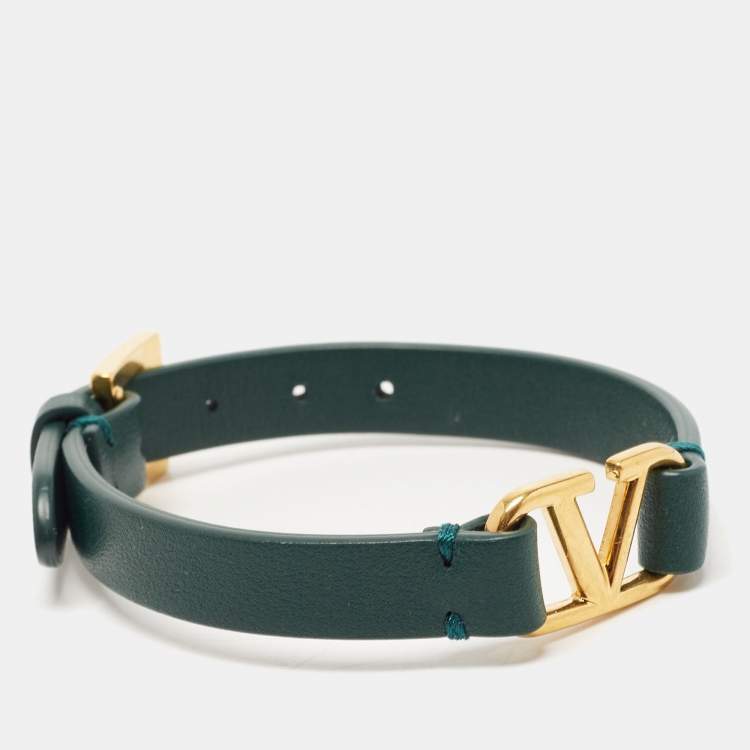 Pre Owned Valentino VLogo Signature Leather Gold Tone Wrap Bracelet