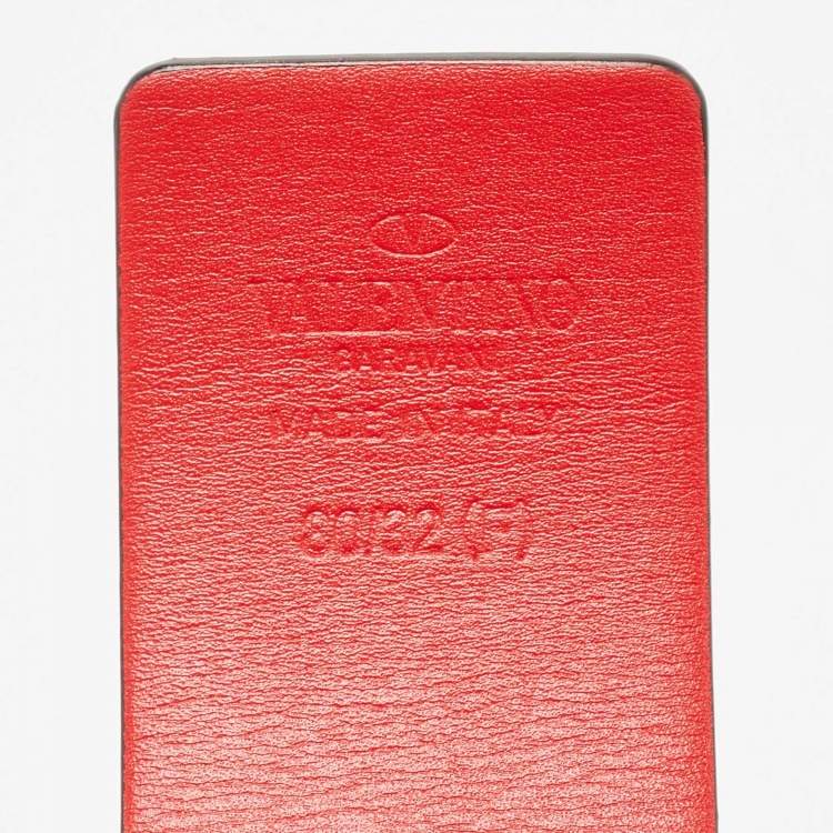 Pre Owned Valentino Black/Red Leather VLogo Reversible Belt Size 80 CM