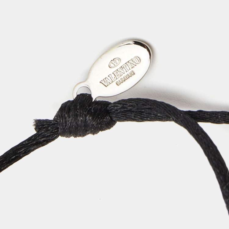 Pre Owned Valentino VLogo Silver Tone Adjustable Cord Bracelet
