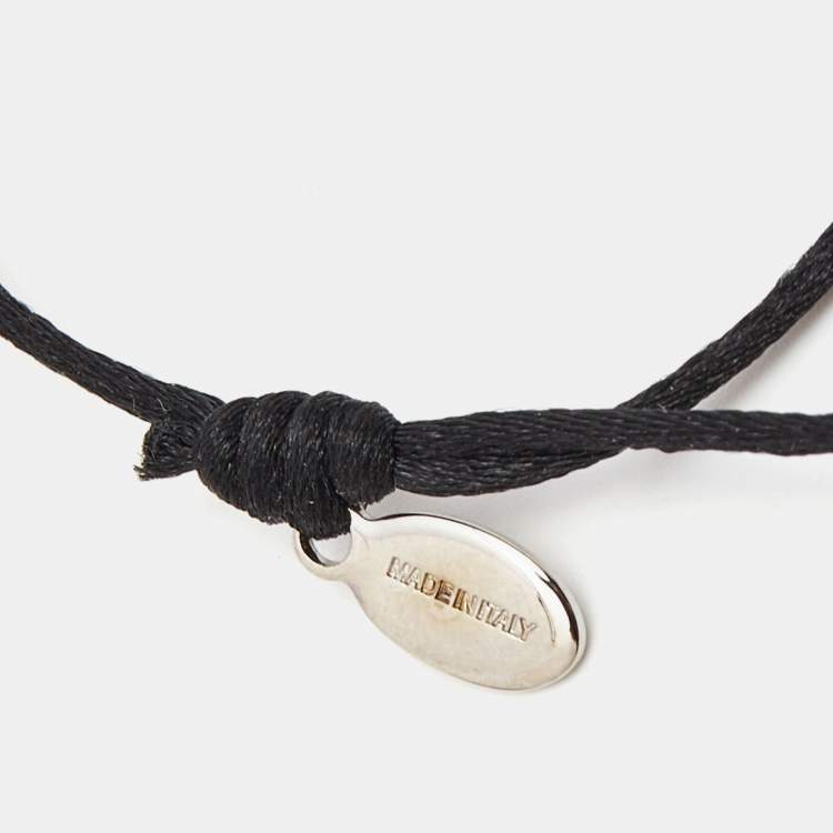 Pre Owned Valentino VLogo Silver Tone Adjustable Cord Bracelet