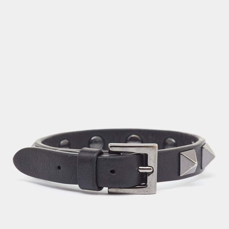 Pre Owned Valentino Black Leather Rockstud Wrap Bracelet