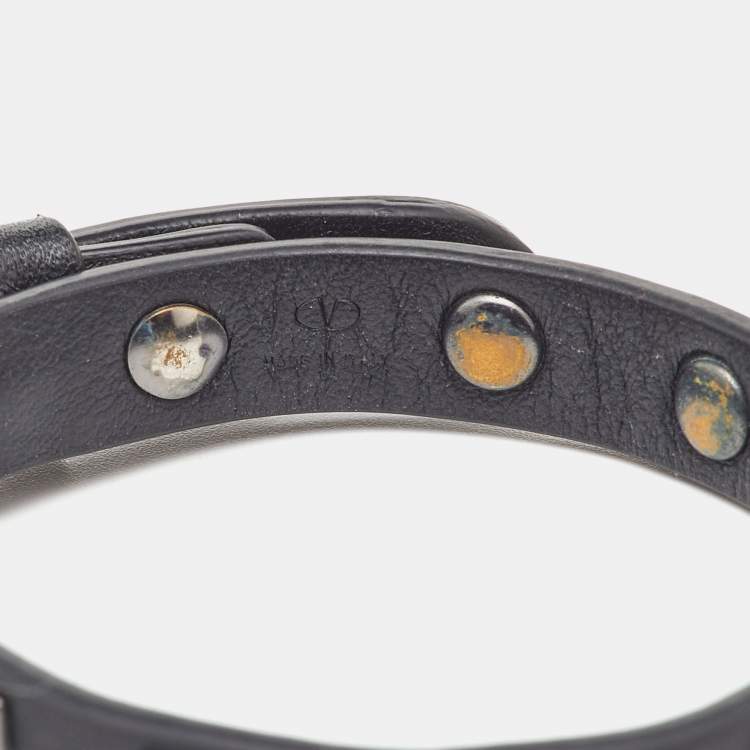 Pre Owned Valentino Black Leather Rockstud Wrap Bracelet