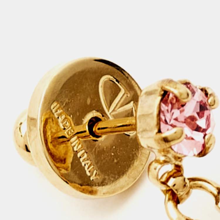 Pre Owned Valentino VLogo Crystal Gold Tone Earrings