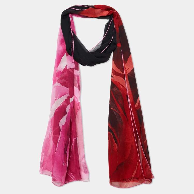 Pre Owned Valentino Multicolor Rose Printed Silk Scarf