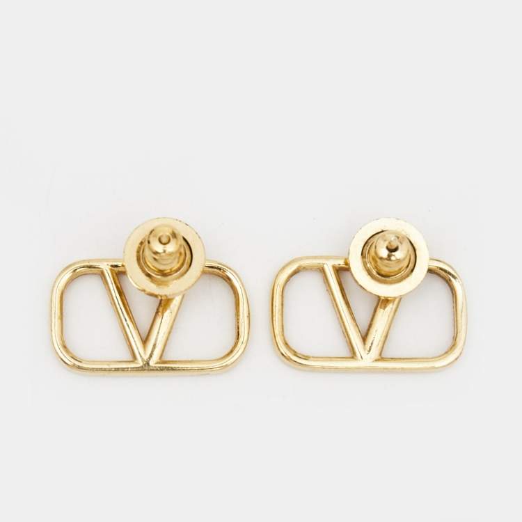Pre Owned Valentino VLogo Gold Tone Earrings