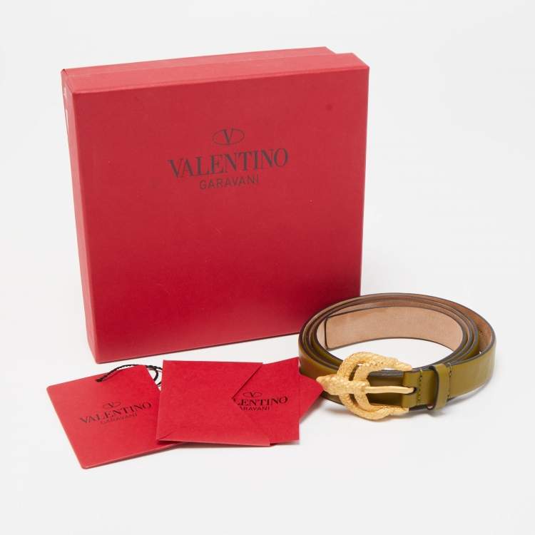 Pre Owned Valentino Green Leather Snake Buckle Belt 90CM