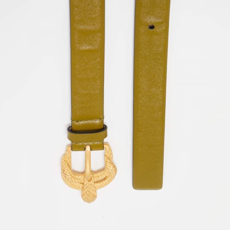 Pre Owned Valentino Green Leather Snake Buckle Belt 90CM