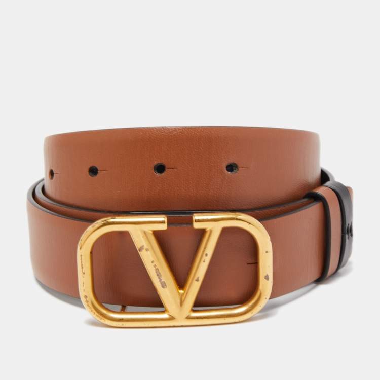 Valentino Black/Brown Leather V Logo Belt Size 75CM Valentino
