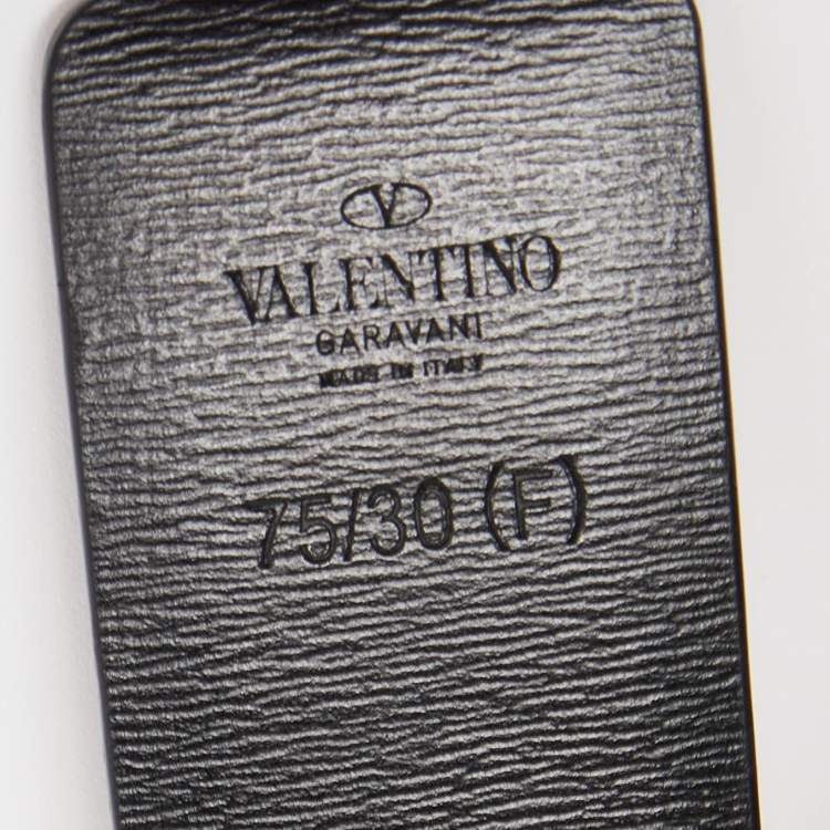 Pre Owned Valentino Black/Brown Leather V Logo Belt Size 75CM