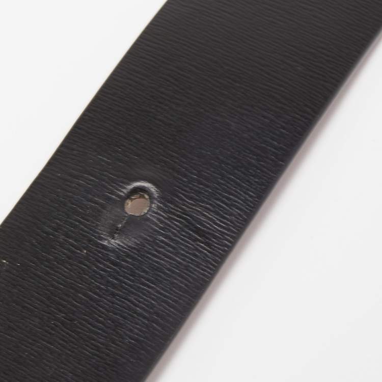 Pre Owned Valentino Black/Brown Leather V Logo Belt Size 75CM