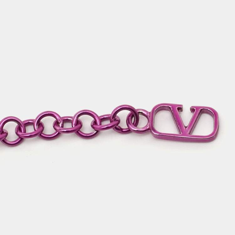 Pre Owned Valentino Purple Pink Rockstud Mirror Box Pendant Chain Necklace