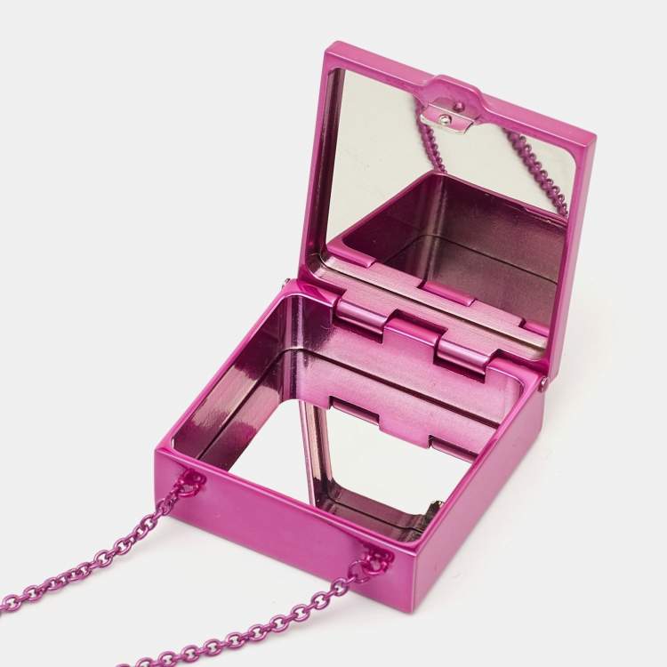 Pre Owned Valentino Purple Pink Rockstud Mirror Box Pendant Chain Necklace