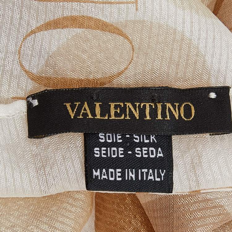 Pre Owned Valentino Cream Dot Printed Silk Scarf