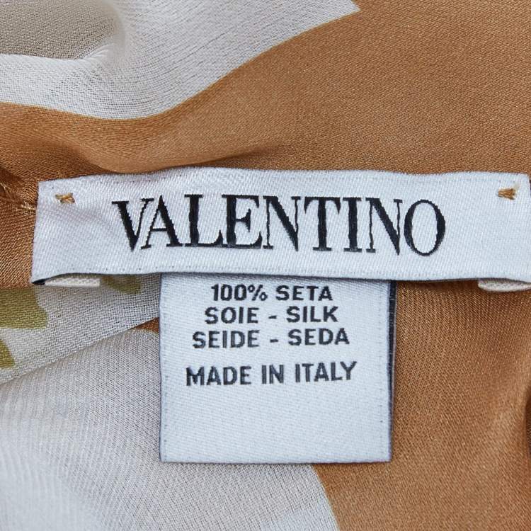 Pre Owned Valentino Beige Floral Printed Silk Scarf