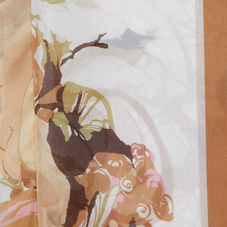 Pre Owned Valentino Beige Floral Printed Silk Scarf