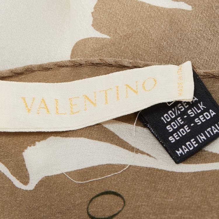 Pre Owned Valentino Olive Green Printed Silk Stole