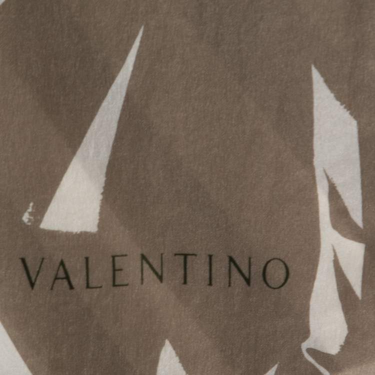 Pre Owned Valentino Olive Green Printed Silk Stole