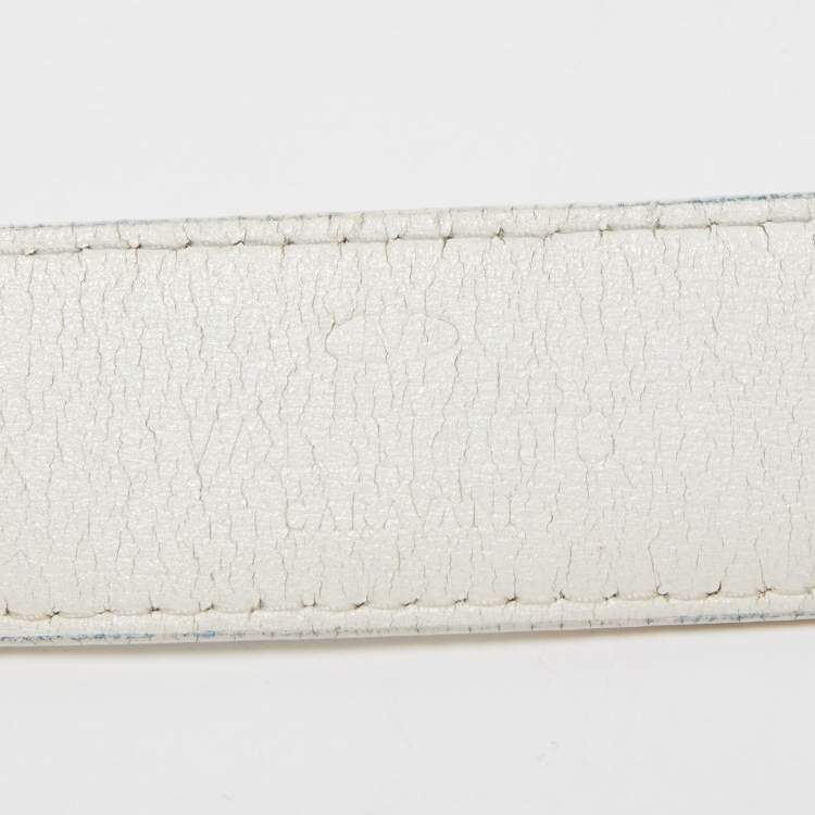 Pre Owned Valentino White Leather VLogo Plate Buckle Belt 90CM