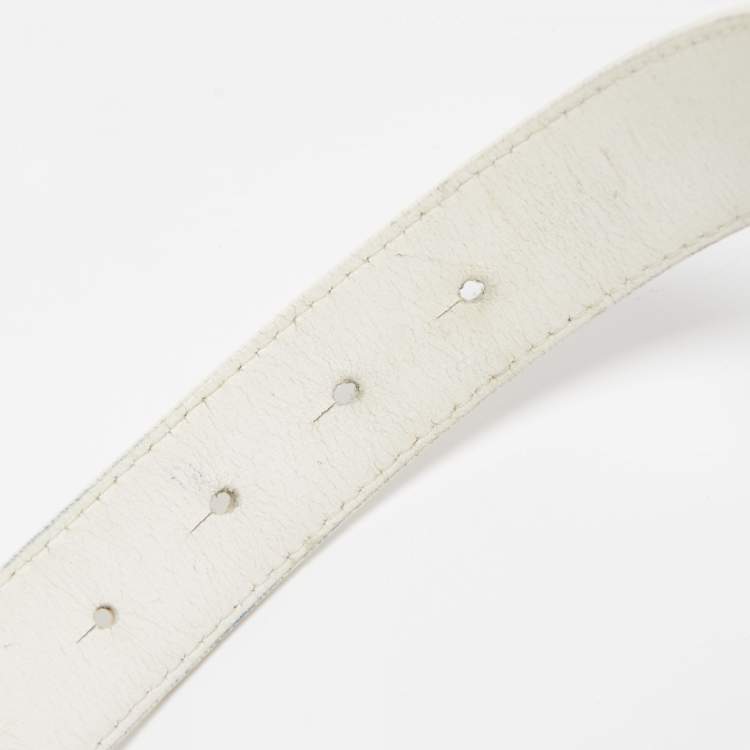 Pre Owned Valentino White Leather VLogo Plate Buckle Belt 90CM
