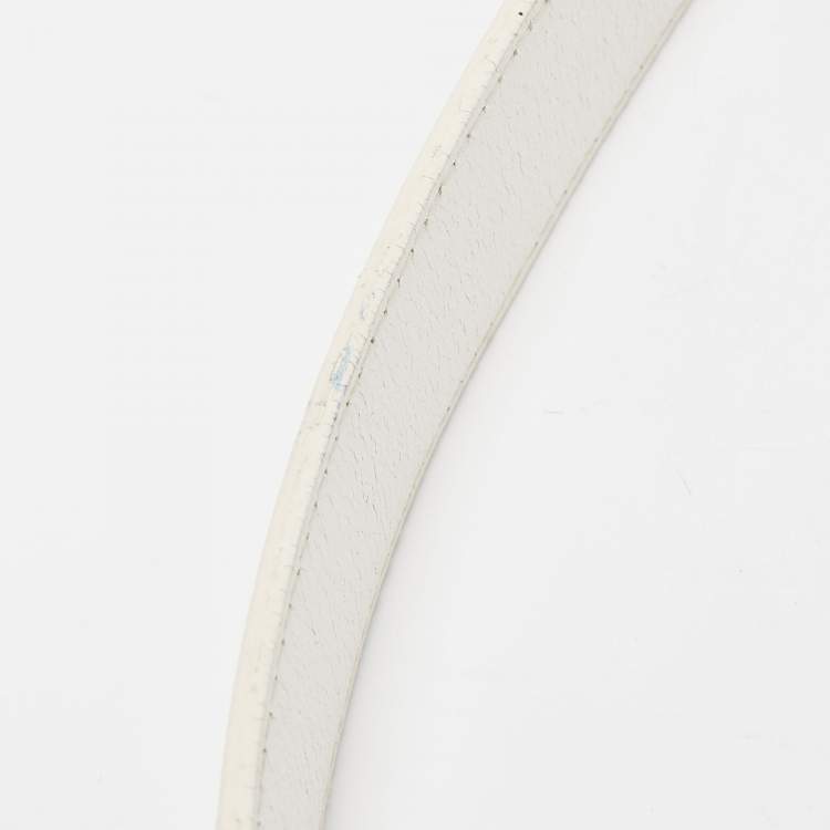 Pre Owned Valentino White Leather VLogo Plate Buckle Belt 90CM