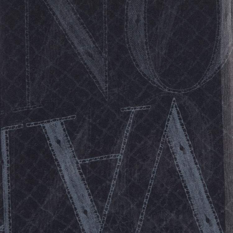 Pre Owned Valentino Black Logo & Floral Printed Silk Scarf