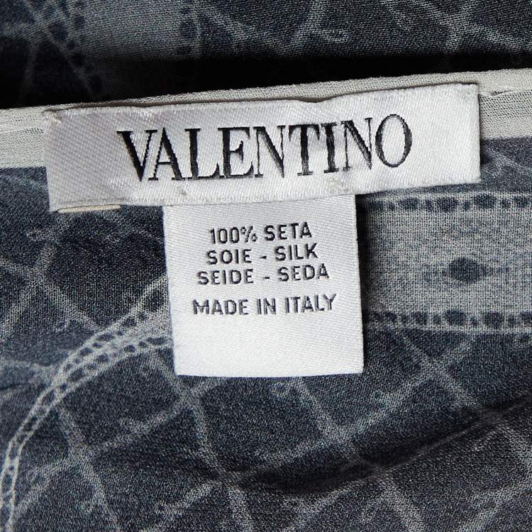 Pre Owned Valentino Black Logo & Floral Printed Silk Scarf
