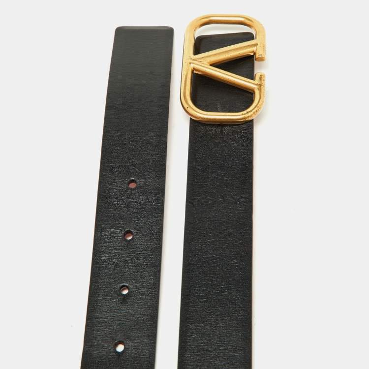 Pre Owned Valentino Black/Red Leather VLogo Reversible Belt 80CM