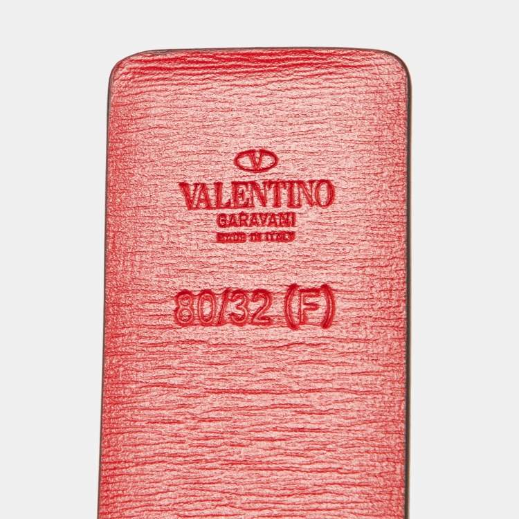 Pre Owned Valentino Black/Red Leather VLogo Reversible Belt 80CM