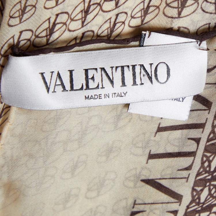 Pre Owned Valentino Cream Logo Printed Silk Scarf
