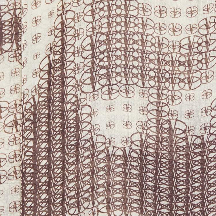 Pre Owned Valentino Cream Logo Printed Silk Scarf