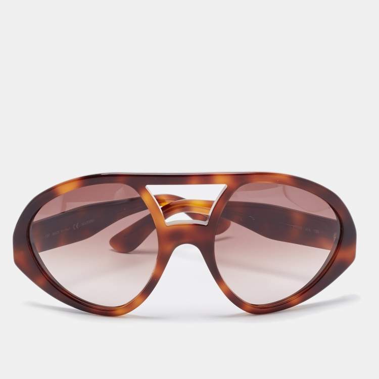 Pre Owned Valentino Brown Tortoise Gradient V708S Aviator Sunglasses