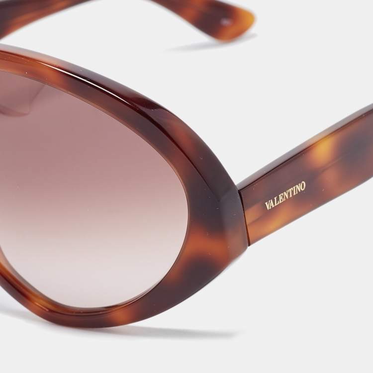 Pre Owned Valentino Brown Tortoise Gradient V708S Aviator Sunglasses