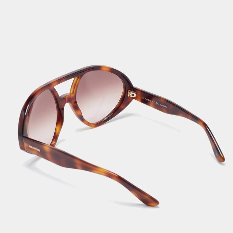 Pre Owned Valentino Brown Tortoise Gradient V708S Aviator Sunglasses