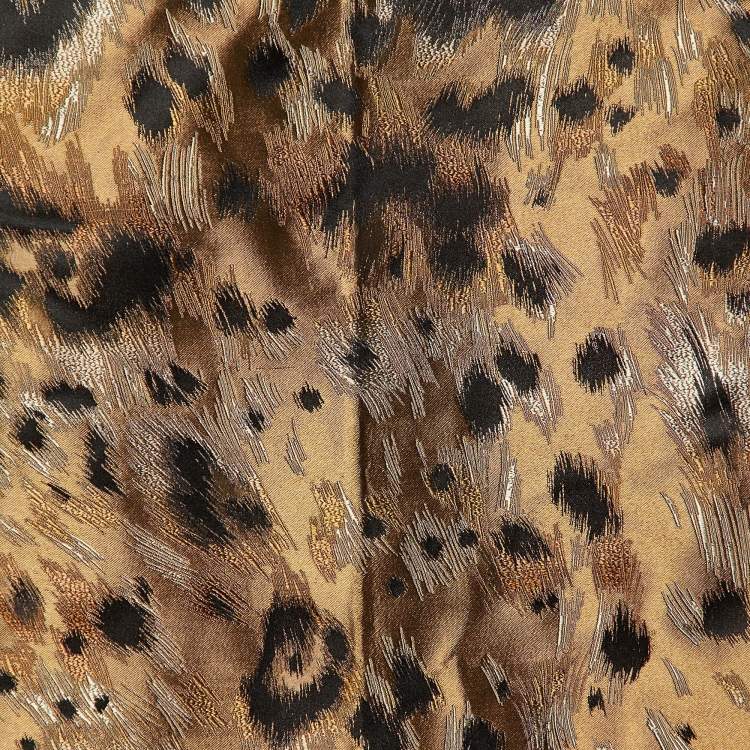 Pre Owned Valentino Gold & Black Silk Jacquard & Satin Two Faced Fringed Scarf