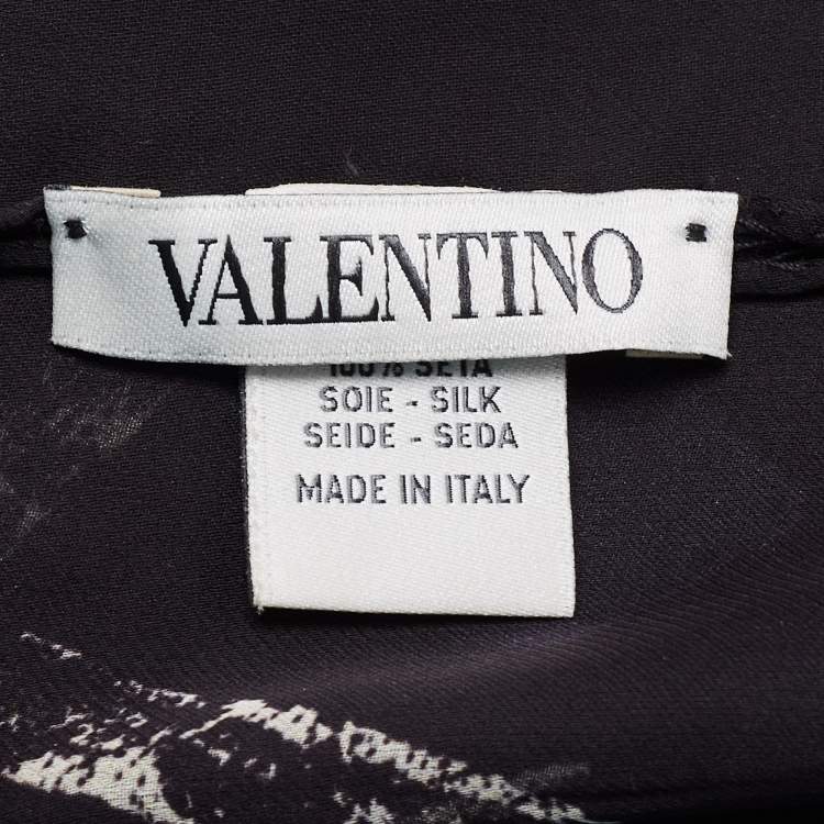 Pre Owned Valentino Black Akk-Over Logo Print Silk Chiffon Scarf