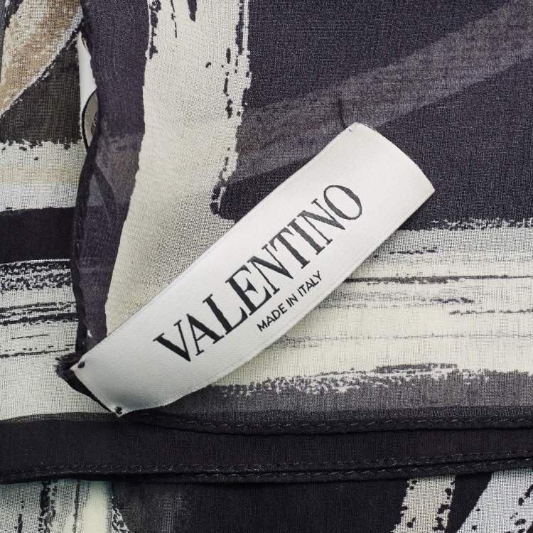 Pre Owned Valentino Black VLogo Print Silk Chiffon Scarf