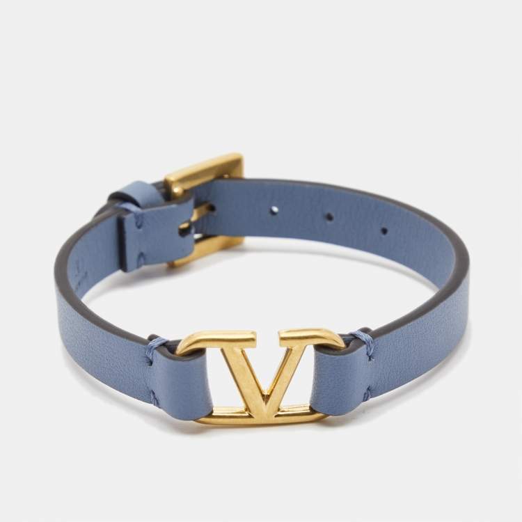 Valentino Blue Leather VLogo Gold Tone Bracelet Valentino | The Luxury ...