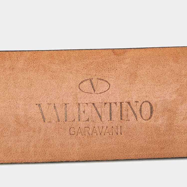 Pre Owned Valentino Plum Patent Leather VLogo Crystals Buckle Belt 95CM