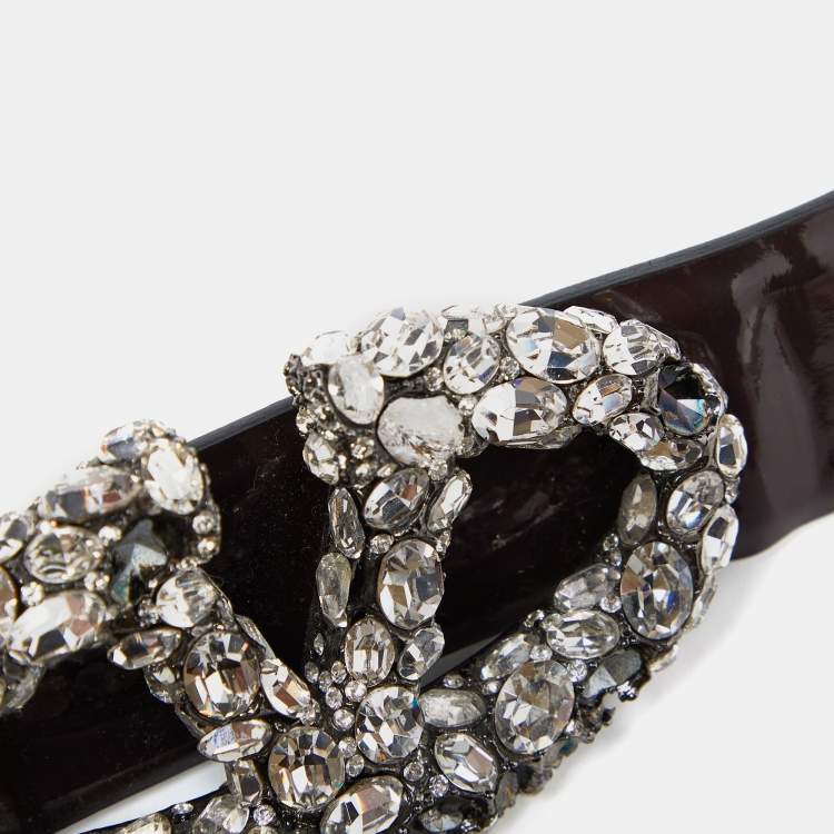 Pre Owned Valentino Plum Patent Leather VLogo Crystals Buckle Belt 95CM
