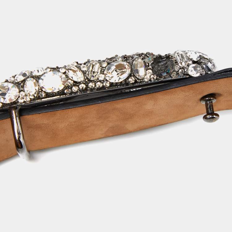 Pre Owned Valentino Plum Patent Leather VLogo Crystals Buckle Belt 95CM