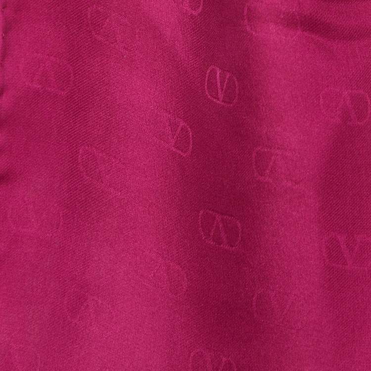 Pre Owned Valentino Dark Pink Vlogo Silk Chiffon Scarf