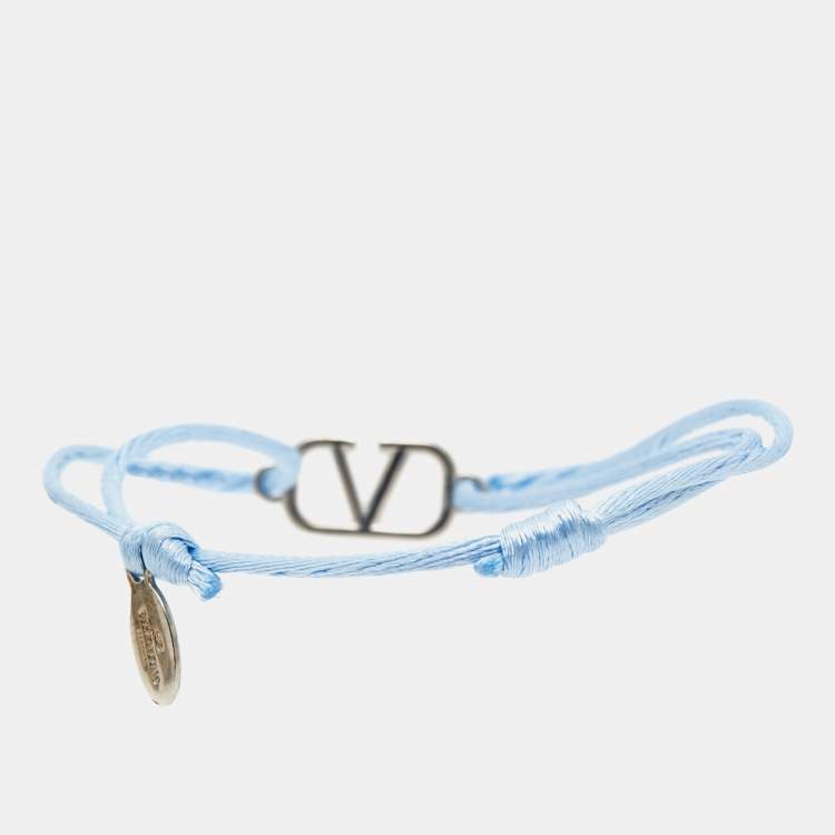 Pre Owned Valentino Vlogo Silver Tone Adjustable Cord Bracelet