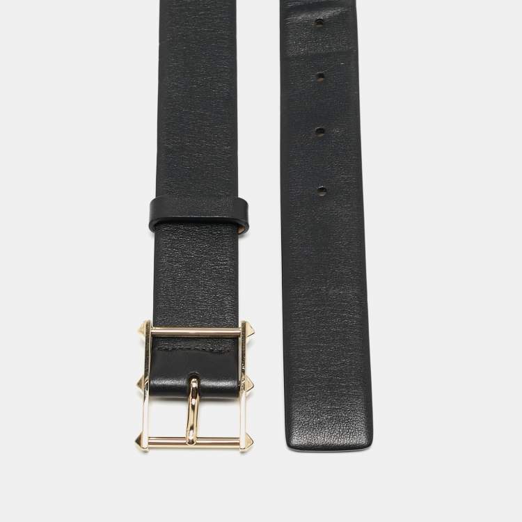 Pre Owned Valentino Black Leather Rockstud Buckle Belt 90CM